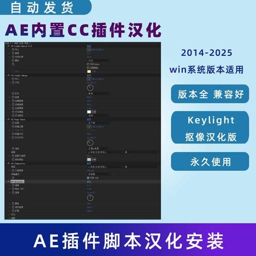 AE内置CC插件汉化中文Keylight抠像汉化版 支持AE 2014- 2025 Win