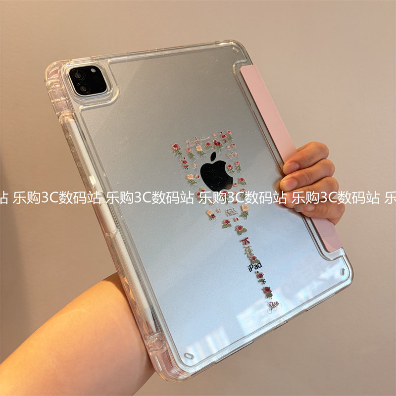 diy浮雕花朵3+Y折叠横竖支架iPad11保护套A16透明2025款第10代Air654适用M234苹果10.2寸9.7防摔apad78平板壳
