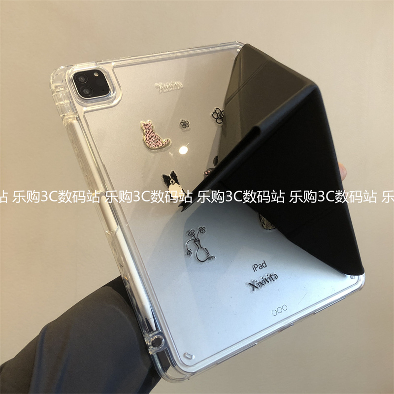 INS风花瓶猫狗3+Y折叠横竖支架iPad11保护套A16透明2025款第10代Air654适用M23苹果10.2寸9.7防摔apid7平板壳