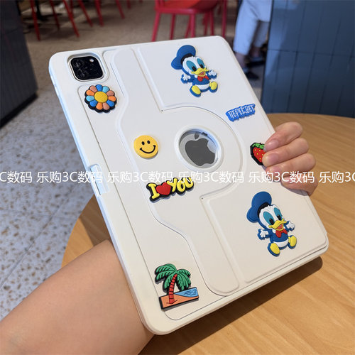 diy唐老鸭360度旋转亚克力iPad10/11代保护套10.9带笔槽2026新款7/89代Air456适用M345苹果10.2寸Pro11防弯壳