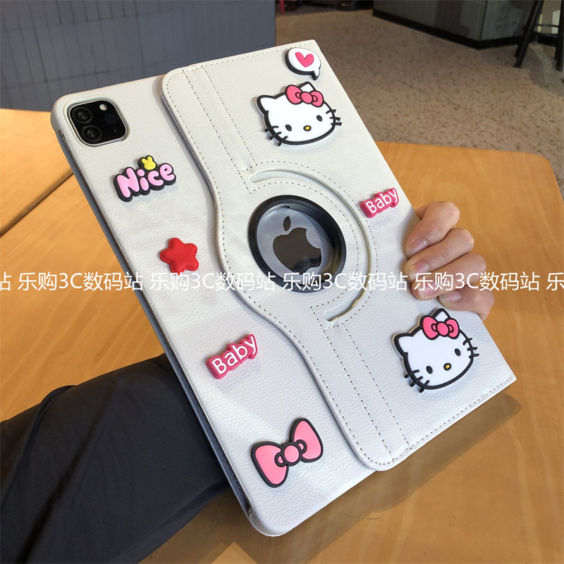 可爱卡通DIY360度旋转皮套iPad11代A16保护套ipad10代可爱10.9/Pro11适用9.7苹果Air7卡通平板mini6防摔壳M45