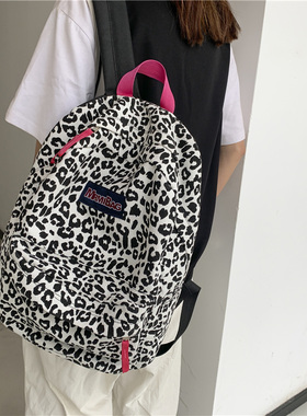 书包韩版原宿ulzzang日系少女中学生森系帆布双肩包女ins百搭豹纹