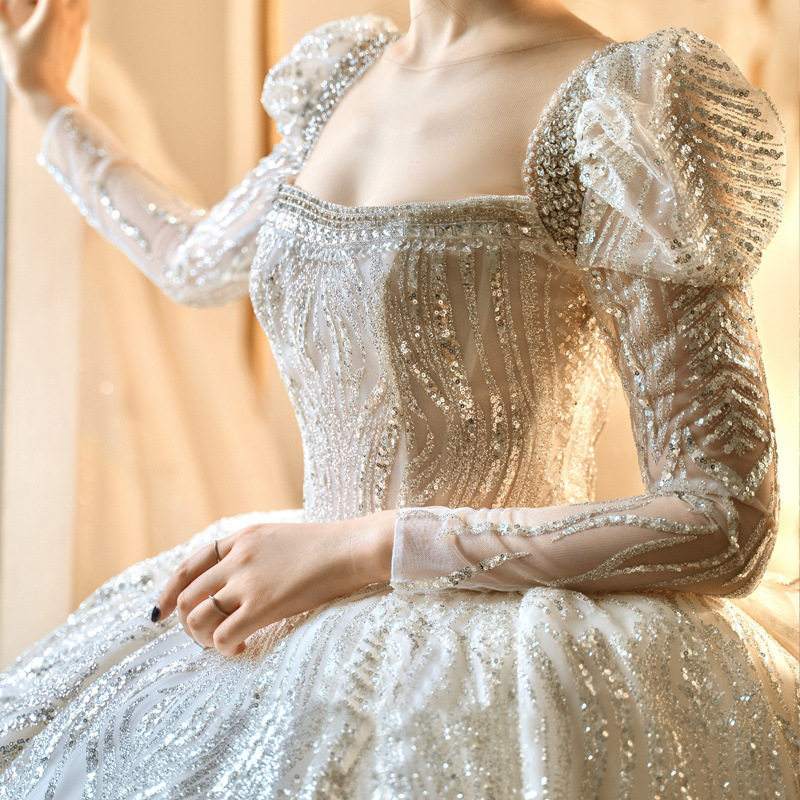 new big tail bridal gown starry sky dreamy long-sleeved squa