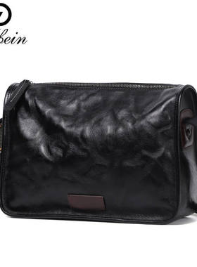 度缤真皮男士单肩包横款青年牛皮背包复古休闲小包斜挎包斜跨男包