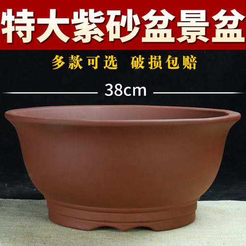 宜兴紫砂花盆特大口径特价清仓大号碗盆景盆多肉老桩绿植陶瓷圆盆