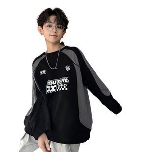 男童卫衣春秋装2026新款宽松薄款插肩袖上衣大童男装嘻哈春装潮牌