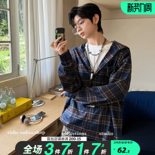 男童衬衫连帽外套2026春秋新款炸街中大童宽松春装上衣青少年潮牌