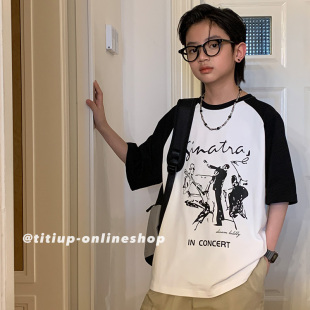 男童短袖T恤夏装纯棉宽松上衣中大童夏季潮牌男装胖大童炸街短袖T