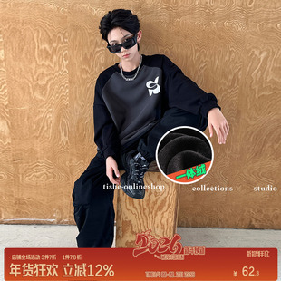 男童加绒圆领卫衣2025秋冬新款中大童加厚大童男装儿童冬装上衣潮