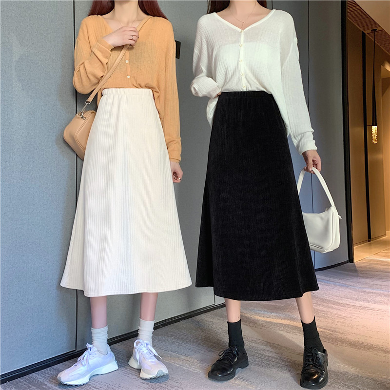 Women's mid length slim A-line high waist versatile skirt