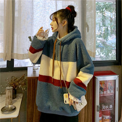 Autumn and winter Korean loose cashmere thickened lamb wool sweater women's Hooded Jacket real price