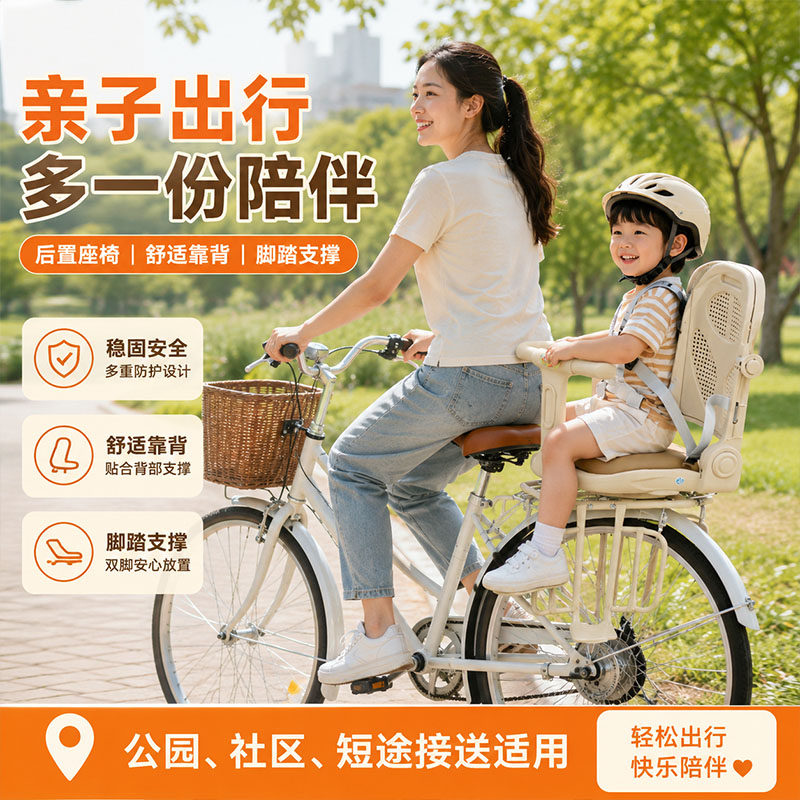 自行车后置儿童座椅电动车婴儿宝宝后座小孩后坐椅子山地车可躺椅