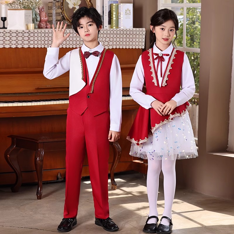 新款儿童合唱服中小学生团体比赛诗歌朗诵班服表演服主持演讲礼服
