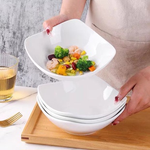 新款陶瓷盘异性四角沙拉碗盘8英寸家用深菜盘子简约网红翘脚菜碟