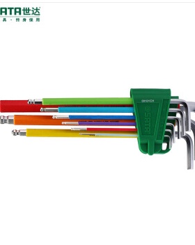 世达内六角扳手彩虹系列9件特长球头防滑内六角扳手组套装09101CH