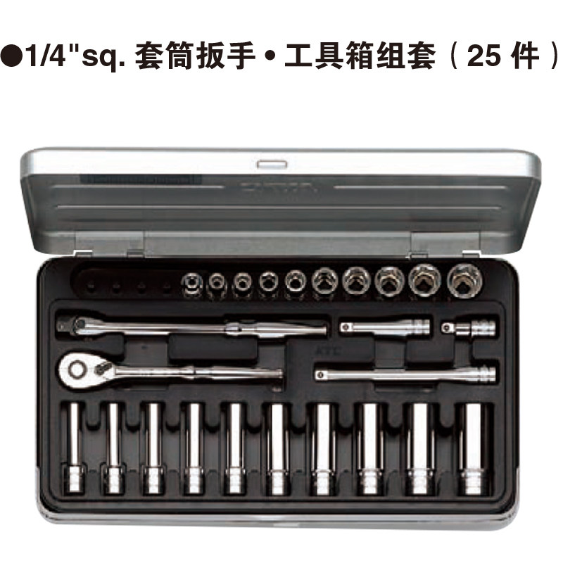 日本进口KTC京都汽修工具小飞1/4快速棘轮套筒扳手组套 公/英制