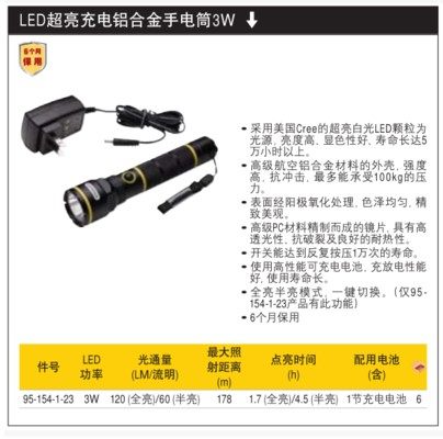 史丹利LED超亮铝合金手电筒充电电池STMT95154-8-23替代95-154-1