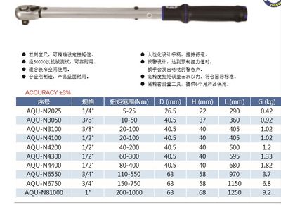 美国力可达LICOTA进口高精度可调扭力扳手力矩扭矩公斤汽修 AQU-N