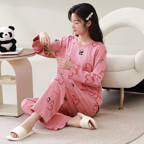 春秋季纯棉薄款可外穿长袖睡衣女