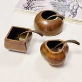 书房摆件 朵云文房雅器 创意文玩礼品礼盒 铜器水洗水丞 墨池 铜方缸倭瓜钵式 小口水丞