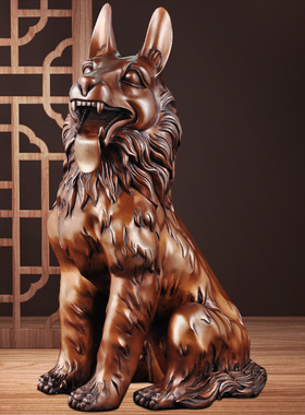 摆件客厅狼狗紫铜招财中式