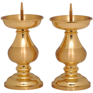 素面圆边针烛台蜡烛台复古烛台小针供佛灯一对佛堂香案礼佛具用品
