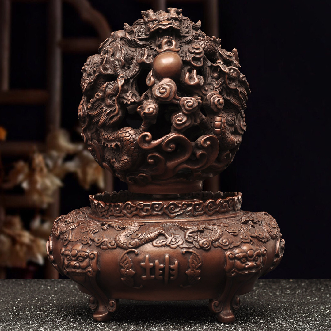紫铜九转乾坤鼎摆件招财九龙戏珠鼎家居客厅玄关公司办公室装饰品