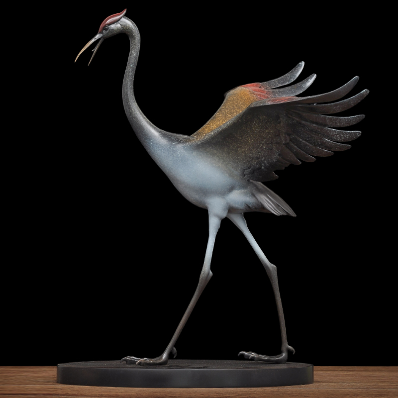 彩铜丹顶鹤摆件铜展翅鹤工艺品