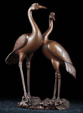 松鹤延年生日贺寿客厅摆件紫铜