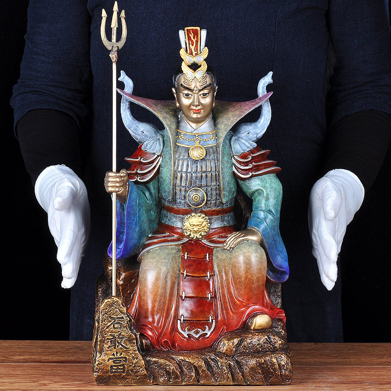 彩铜石敢当佛像摆件泰山石敢当将军人物工艺品客厅佛堂居家供奉