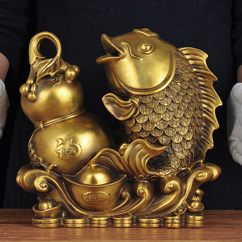 福禄有余摆件纯铜葫芦鱼装饰品贺寿祝寿礼品客厅中式乔迁新居礼物