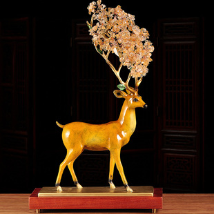 黄铜鹿鹿发财站鹿摆件家居客厅招财北欧办公室桌工艺品创意梅花鹿