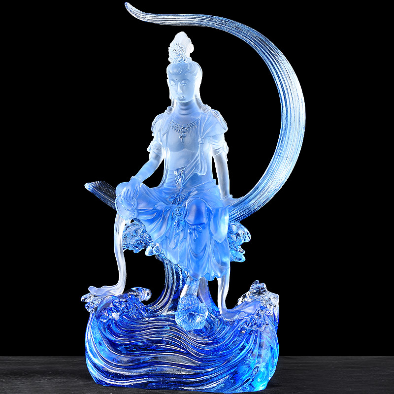 琉璃水月观音摆件观世音菩萨自在观音佛像寺庙佛堂家用供奉工艺品