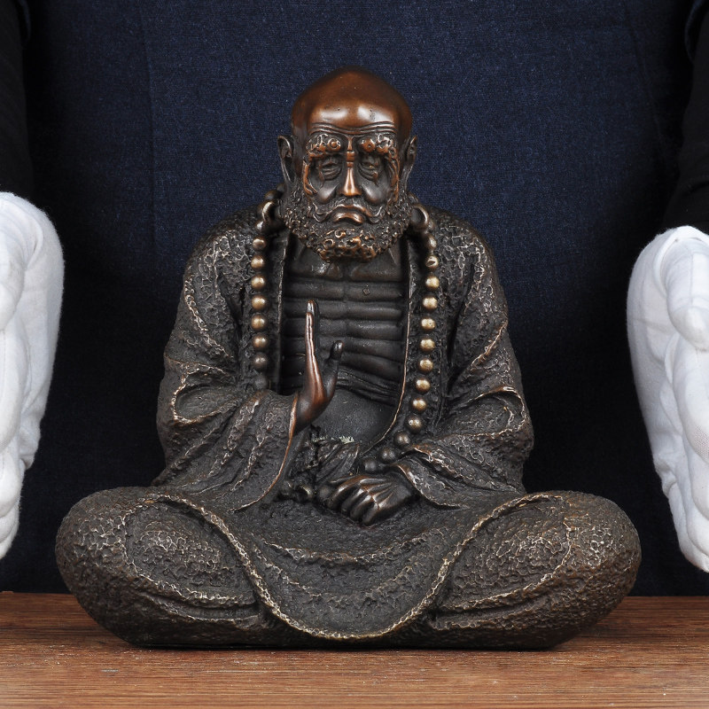 黄铜菩提达摩摆件居家佛堂寺庙佛像居家供奉客厅玄关摆设达摩铜像