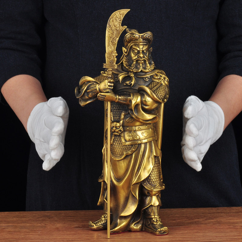 黄铜周仓摆件神像关公二弟子站像佛堂寺庙居家供奉佛像铜像工艺品