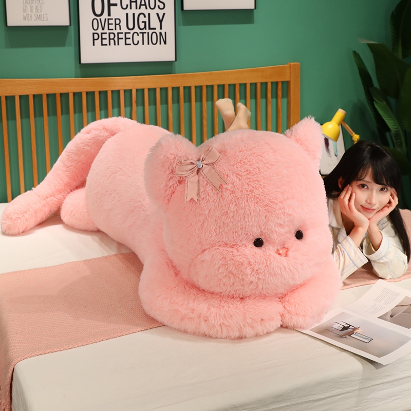 蝴蝶结粉色猫咪毛绒玩具趴趴公仔抱枕玩偶甜fufu小猫娃娃送朋友