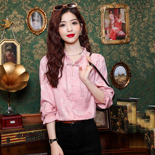 国风遮肚显瘦时尚 新中式 中年长袖 女2025春秋新款 上衣 提花缎面衬衫
