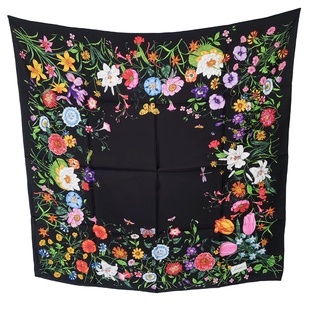 金靖同款真丝丝巾100%桑蚕丝90双面印花花卉18姆女士大方巾小披肩