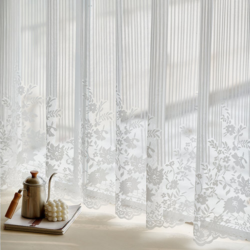 0成品窗帘法式轻奢白纱蕾丝条纹