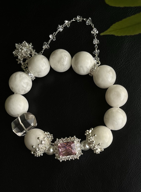 13mm大颗粒天然白水体雪花幽灵手串轻奢高级感手链超闪水晶手饰