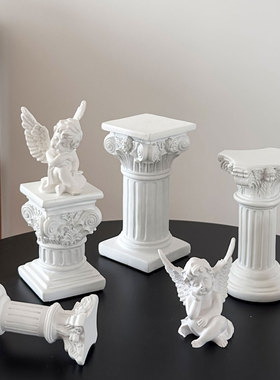 罗马柱玄关客厅桌面装饰摆件烛台底座拍照道具高级感小众艺术复古