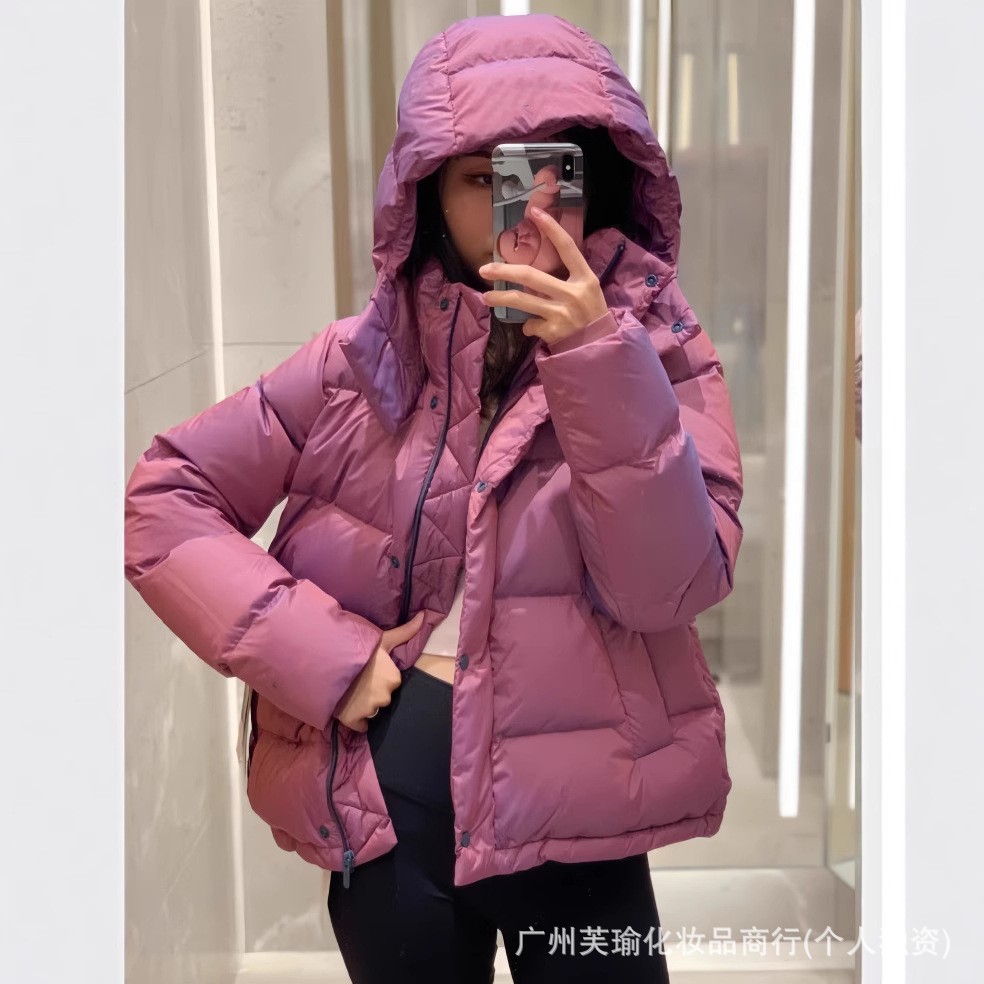LULU同款泡芙五格羽绒服女连帽可拆卸90白鸭绒短款情侣外套批发