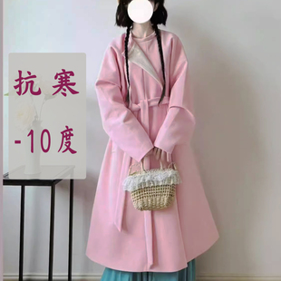 素通勤 汉元 唐帛衣妆晚柠冬季 毛呢加绒加厚圆领袍大衣改良汉服女款