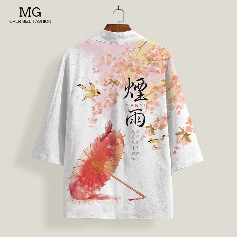 夏季薄款道袍外套男古风印花防晒羽织衬衫oversize中国风汉服披风
