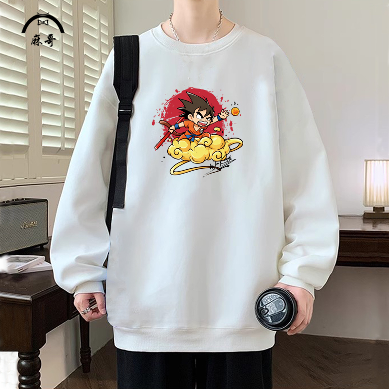 卡通印花圆领卫衣外套男七龙珠动漫周边上衣新款加绒加厚长袖T恤