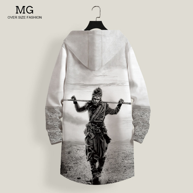 男士风衣外套春秋加厚齐天大圣孙悟空连帽开衫中长款过膝防风大衣