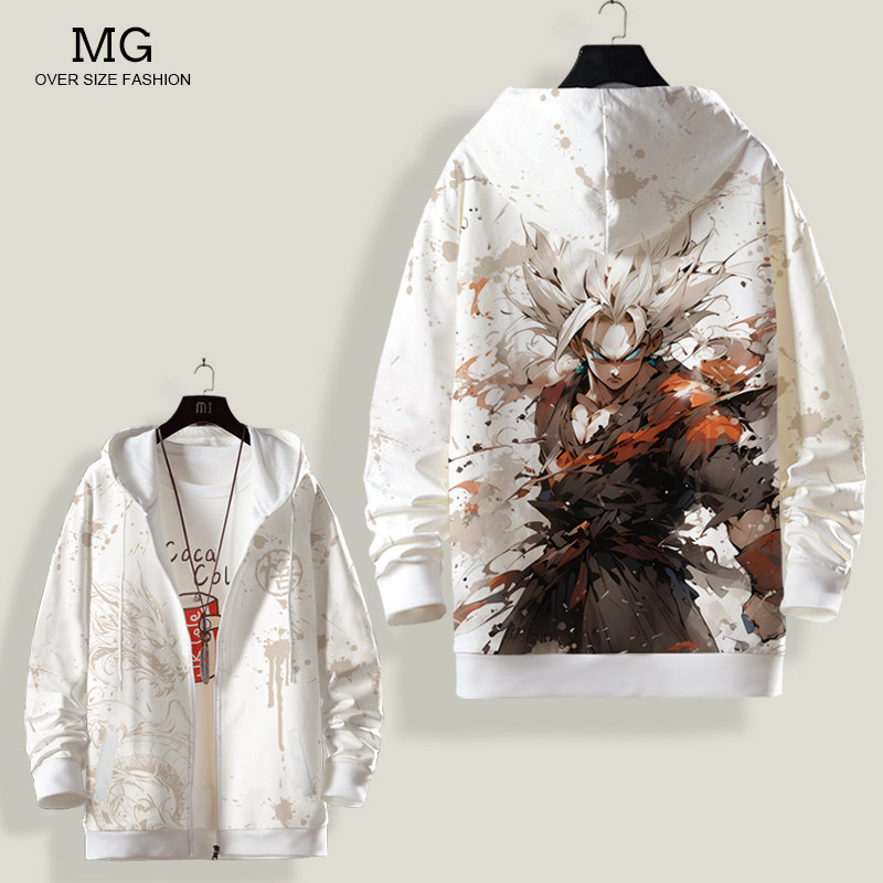动漫周边卫衣外套男设计感小众七龙珠卡通印花开衫青少年连帽上衣