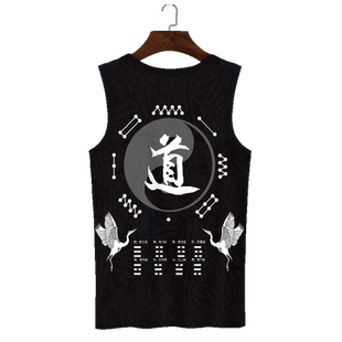 运动背心男中国风道家T恤无袖大码加肥二道砍袖夏季冰丝速干坎肩