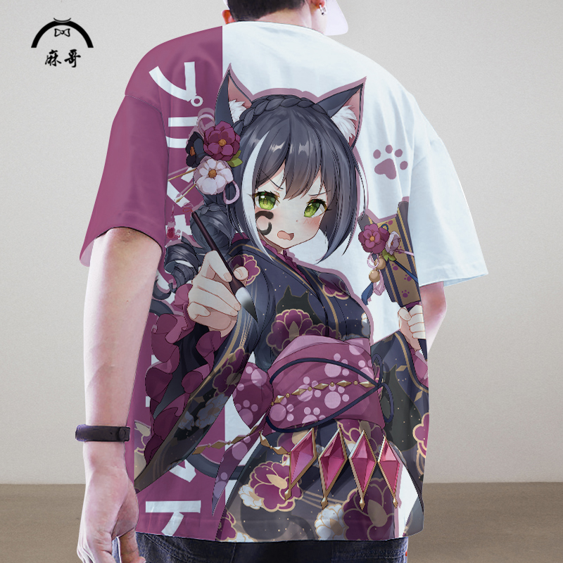 公主连结ReDive动漫联名短袖T恤男二次元痛衣夏季薄款落肩半截袖