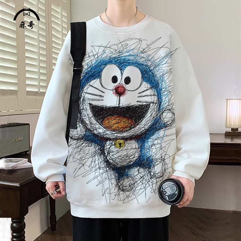 哆啦A梦动漫周边卫衣外套男二次元卡通印花加绒厚上衣新款长袖T恤